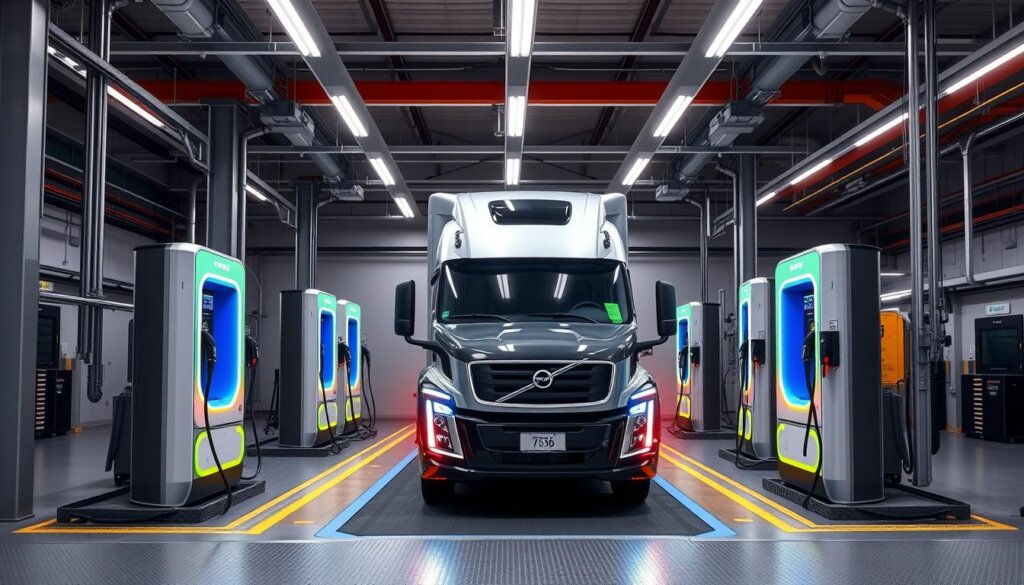 Estação de carregamento rápido para caminhões elétricos Volvo