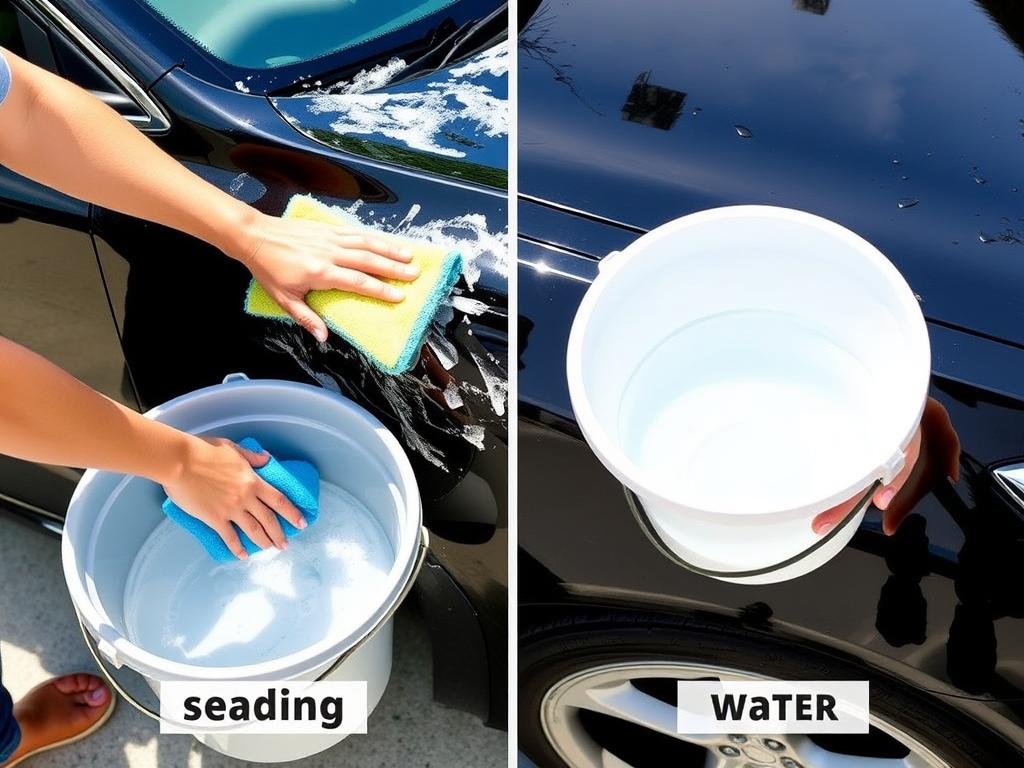 Technique de lavage correcte d'une voiture avec deux seaux et un gant de lavage microfibre