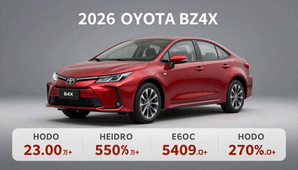 Toyota Corolla BZ4X 2026 vue de face avec détail des prix par finition