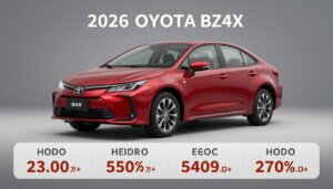 Toyota Corolla BZ4X 2026 vue de face avec détail des prix par finition