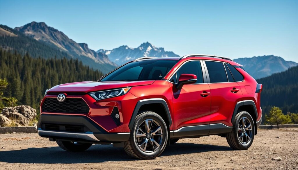 Toyota RAV4 actuel, la voiture la plus vendue de Toyota, stationnée dans un environnement naturel