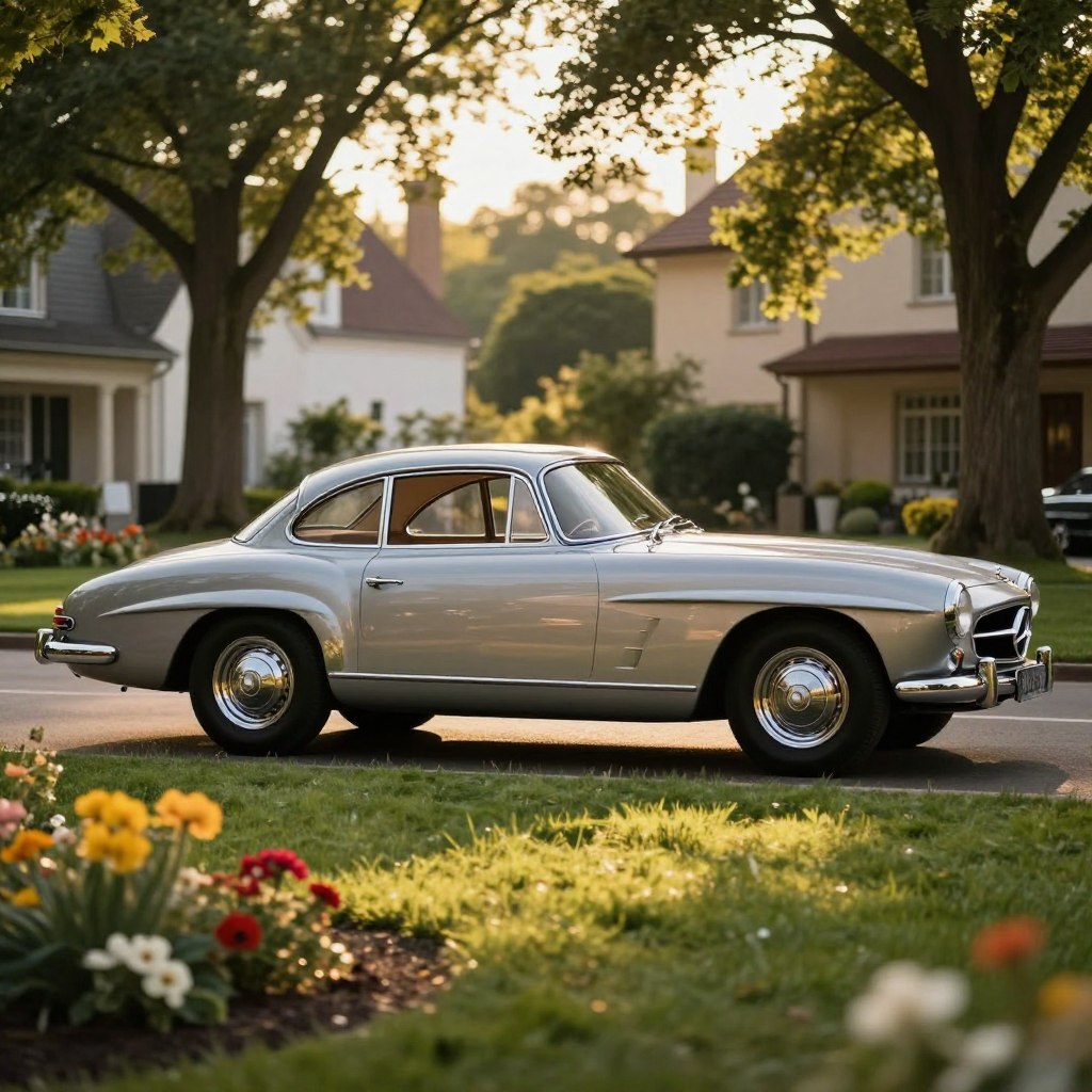 Vue latérale d'une Mercedes classique