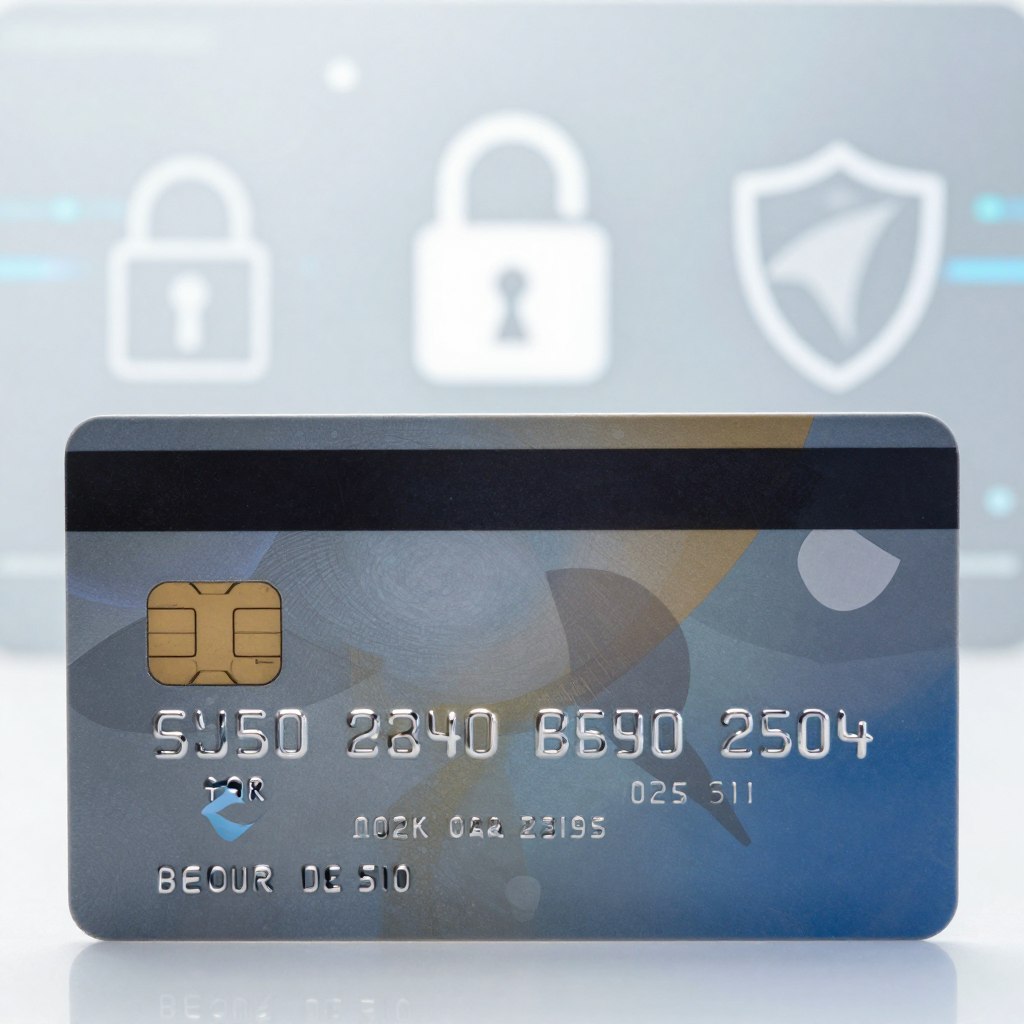 A close-up view of a modern payment card depicting a debit and credit card side by side, showcasing the intricate details of their designs and security features such as holograms, microchips, and magnetic strips. The foreground displays the cards prominently against a sleek, reflecting surface, enhancing their textures and colors. In the middle, a soft-focus background reveals symbols of security like a padlock and a shield, subtly blending with abstract digital patterns that represent cybersecurity. The lighting is bright and even, casting gentle reflections on the cards while creating a professional and trustworthy atmosphere. The image captures a sense of safety and assurance, perfect for illustrating the security of payment cards without any additional text or overlays.
