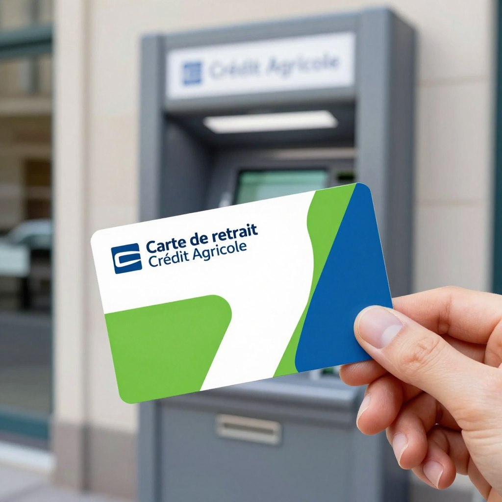 Uma ilustração detalhada de um "cartão de débito do Crédit Agricole", exibido com destaque em primeiro plano. O cartão deve apresentar o logotipo do Crédit Agricole, com um design elegante e moderno e uma paleta de cores vibrantes em verde, azul e branco. Em segundo plano, uma mão segurando o cartão, enfatizando sua praticidade e atratividade. Ao fundo, desfocado, um caixa eletrônico moderno em um ambiente urbano bem iluminado, sugerindo conveniência e acessibilidade. A cena deve ser capturada com iluminação suave e natural para criar uma atmosfera convidativa e profissional. O ângulo deve ser ligeiramente elevado, destacando os detalhes do cartão e mantendo o foco em sua praticidade para os usuários. Uma ilustração detalhada de um "cartão de débito do Crédit Agricole", exibido com destaque em primeiro plano. O cartão deve apresentar o logotipo do Crédit Agricole, com um design elegante e moderno e uma paleta de cores vibrantes em verde, azul e branco. Em segundo plano, uma mão segurando o cartão, enfatizando sua praticidade e atratividade. Ao fundo, desfocado, um caixa eletrônico moderno em um ambiente urbano bem iluminado, sugerindo conveniência e acessibilidade. A cena deve ser capturada com iluminação suave e natural para criar uma atmosfera convidativa e profissional. O ângulo deve ser ligeiramente elevado, destacando os detalhes do cartão e mantendo o foco em sua praticidade para os usuários.