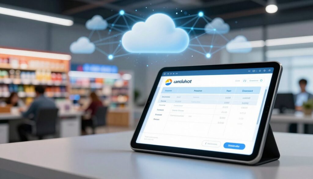 A visually engaging image that represents the connection between electronic invoicing and e-commerce. In the foreground, a sleek, modern digital tablet displaying an electronic invoice with a glowing interface. In the middle, a bustling online marketplace with diverse products, displaying a blend of vibrant colors and dynamic visuals. In the background, a digital cloud network symbolizing connectivity, with subtle lightning effects to suggest data flow. The lighting is bright and professional, resembling a well-lit office space. The atmosphere conveys efficiency and innovation, creating a sense of technological advancement. The composition is balanced, with a focus on the electronic invoice as the central element. No text, logos, or human figures are included. A visually engaging image that represents the connection between electronic invoicing and e-commerce. In the foreground, a sleek, modern digital tablet displaying an electronic invoice with a glowing interface. In the middle, a bustling online marketplace with diverse products, displaying a blend of vibrant colors and dynamic visuals. In the background, a digital cloud network symbolizing connectivity, with subtle lightning effects to suggest data flow. The lighting is bright and professional, resembling a well-lit office space. The atmosphere conveys efficiency and innovation, creating a sense of technological advancement. The composition is balanced, with a focus on the electronic invoice as the central element. No text, logos, or human figures are included.